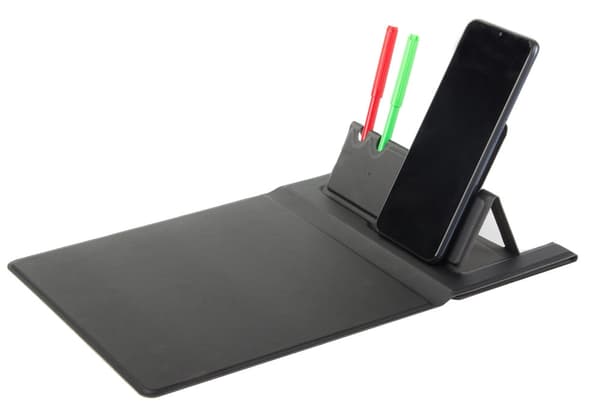 Musemåtte med trådløs oplader og mobilholder USB-C, sort