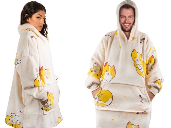 Tæppe-sweatshirt med hætte teddyfleece oversize one size