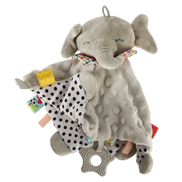 Snuttefilt elefant med bitring och skallra, polyester/silikon 0+
