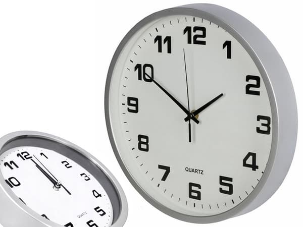 Väggklocka tyst gång Ø25 cm silver arabiska siffror