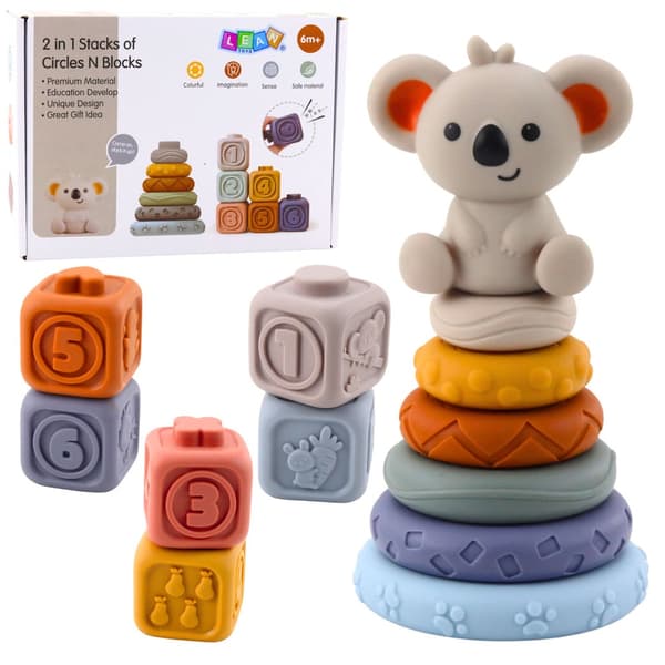 Montessori sensorisk koala-stabletårn i silikone 13 dele bidering