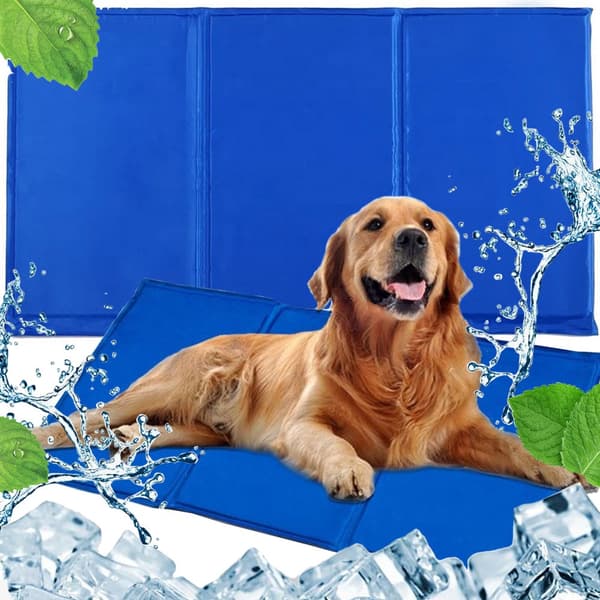 Kølemåtte til hund og kat med kølegel 50x90 cm blå polyester