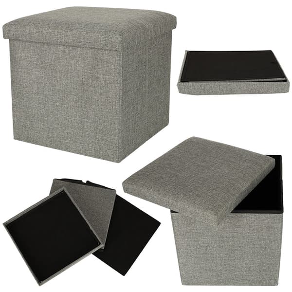 Fällbar förvaringspuff 38x38x38 cm grå polyester max 100 kg