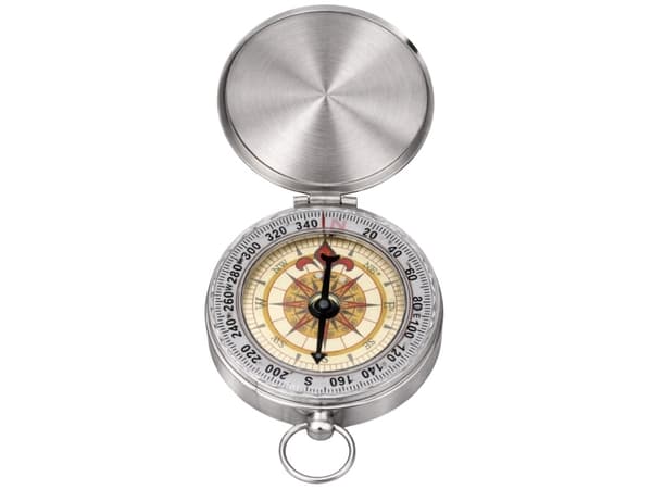 Fickkompass med fluorescerande urtavla 360° låsbart lock silver