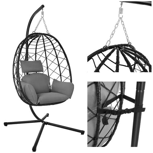 Hængestol cocoon med stativ og puder 150 kg sort/grå 194 cm
