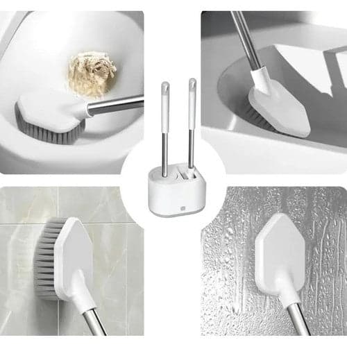 WC-harjasetti 2-pack pyöreä & litteä tippakupilla valkoinen/harmaa