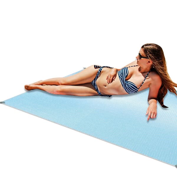 Sandfri strandmatta 200x200 cm blå polyester med markspikar