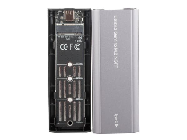 M.2 SATA NGFF SSD-adapterbox USB 3.1/USB-C 2230-2280 sølv
