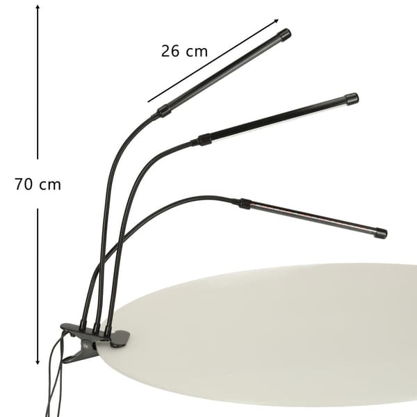 LED-växtlampa 10W med klämfäste, 3 flexibla armar, USB, timer