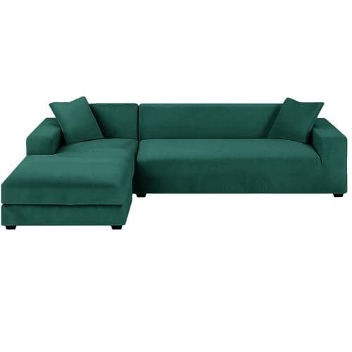 Sofföverdrag hörnsoffa elastisk sammet grön 190-230 cm + 1 kuddfodral