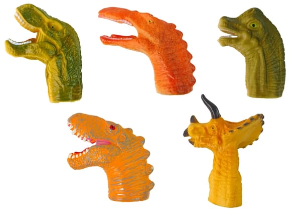 Fingerdockor dinosaurier i gummi 5-pack, 3+ år
