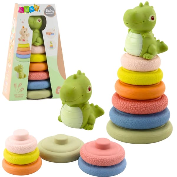 Sensorisk stabelpyramide i ECO-gummi med dinosaur 7 dele 6+ mdr