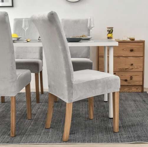 Stoleovertræk velourpolyester grå universel pasform ryglæn 65 cm