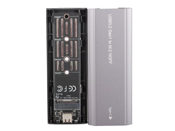 M.2 SATA NGFF SSD-adapterbox USB 3.1/USB-C 2230-2280 sølv