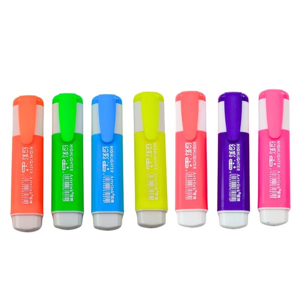 Neon overstregningspenne 7-pack, hurtigtørrende blæk, 7 farver