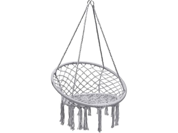 Hängande fåtölj hängstol boho grå max 120 kg sittbredd 60 cm