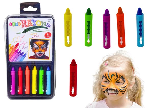 Ansiktsmålningkritor 6-pack vridbara, giftfria, tvättbara, 3+