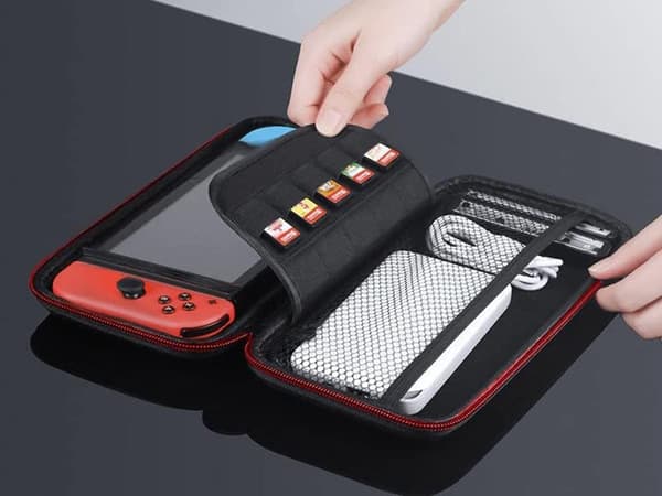 Nintendo Switch/OLED etui hårdt skal sort, plads til 10 spil