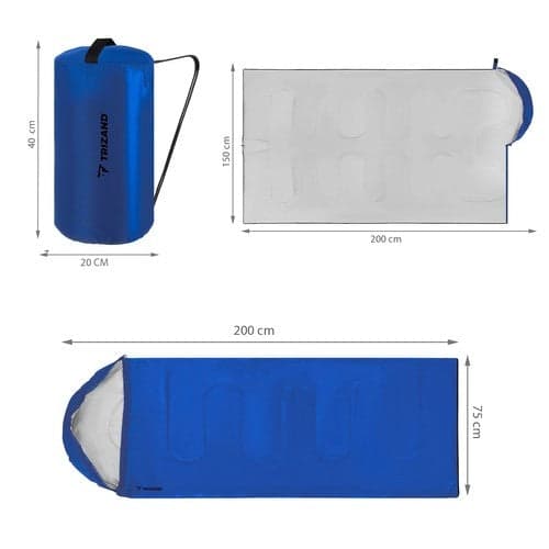 Sovepose 200x75 cm hulfiber 210T ripstop med hætte blå/sort