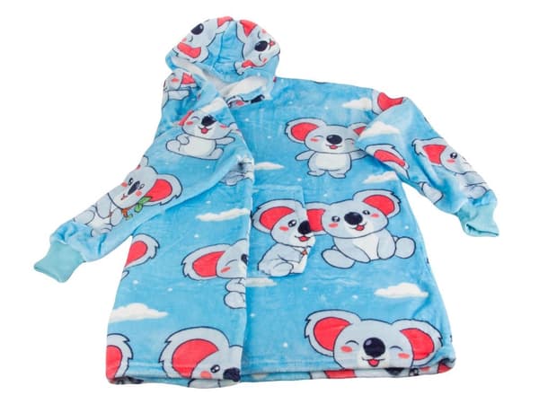 Tæppe-trøje med hætte oversize XXL one size blå polyester