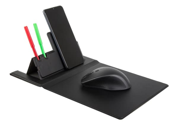 Musemåtte med trådløs oplader og mobilholder USB-C, sort