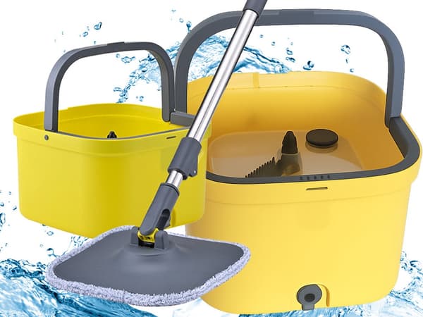 Spinmoppe med spand tokammersystem inkl. 2 mikrofiberklude gul