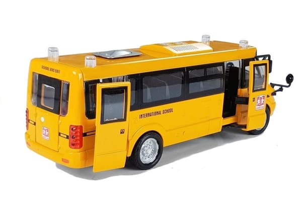 Legetøjsbus skolebus i metal 23 cm med lyd/lys og pull-back