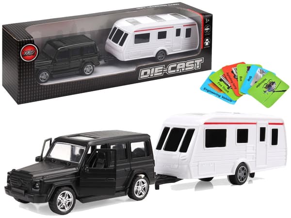 Legetøjsbil Jeep med campingvogn sæt 12 cm pull back fra 3 år