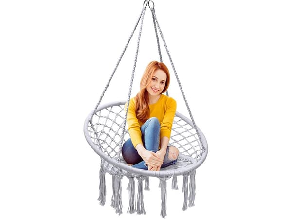 Hängande fåtölj hängstol boho grå max 120 kg sittbredd 60 cm