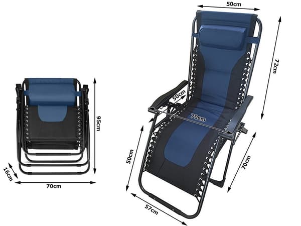 Gravitationsstol Zero Gravity foldbar med sidebord marineblå/sort