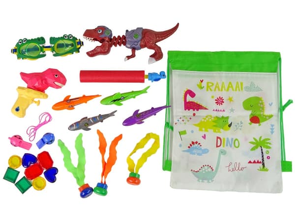 Sukellusleikkisetti lapsille 3+ sukelluslasit ja dinosaurus-vesipyssy