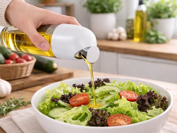 Oljedispenser i glas 510 ml med gravitationslock vit
