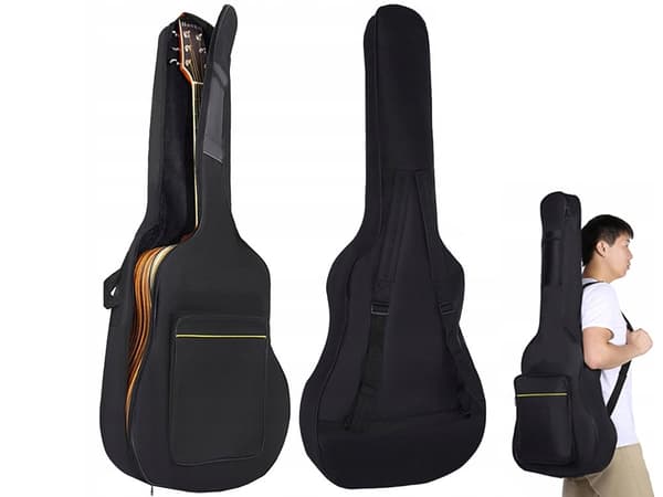 Gitarrfodral för akustisk gitarr polyester svart 105 cm med fickor