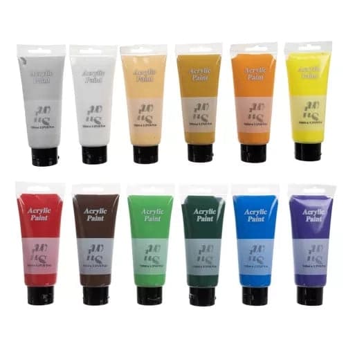 Akrylfärg set 12x100 ml tuber, giftfri och luktfri