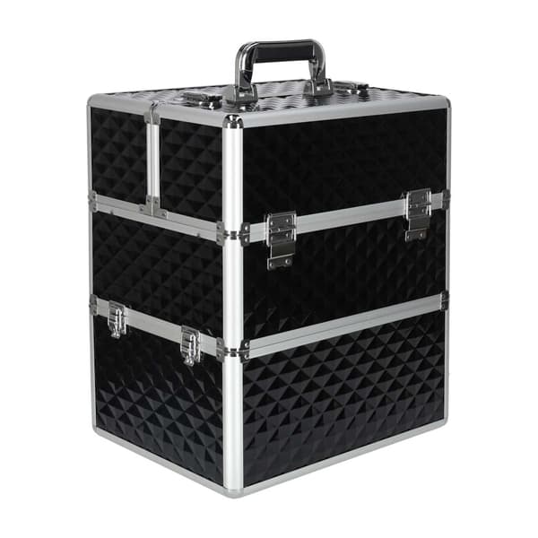 Makeuptaske makeupkuffert med 5 niveauer og 4 rum, sort plast