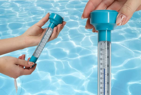 Flydende pooltermometer med snor, Celsius/Fahrenheit, 19 cm