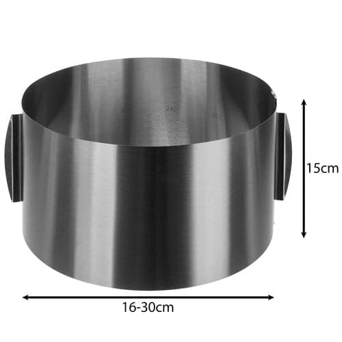 Justerbar kagering bageform rustfrit stål 15 cm, Ø16-30 cm