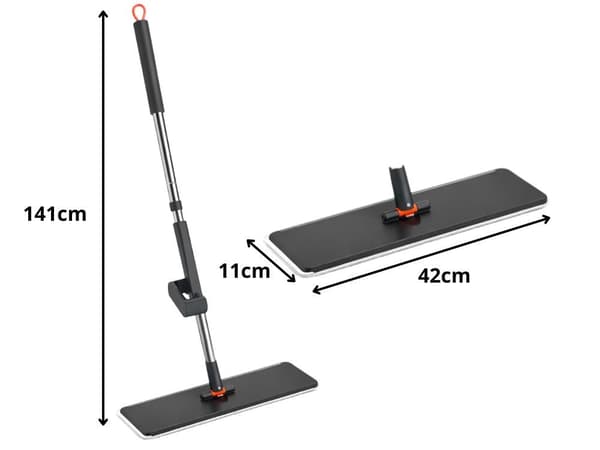 Fladmoppe med teleskopskaft 141 cm mikrofiberpad 42x11 cm grå