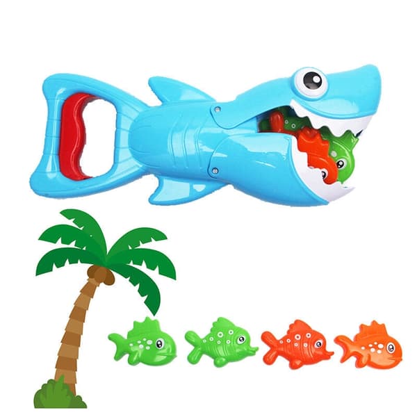 Badelegetøjssæt haj med flydende plastfisk og planter, 30 cm