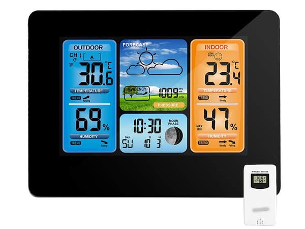 Trådløs vejrstation med ekstern sensor LCD-termometer/hygrometer