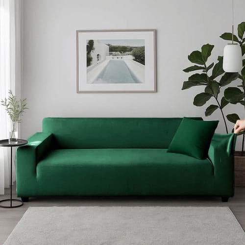Sofföverdrag hörnsoffa elastisk sammet grön 190-230 cm + 1 kuddfodral