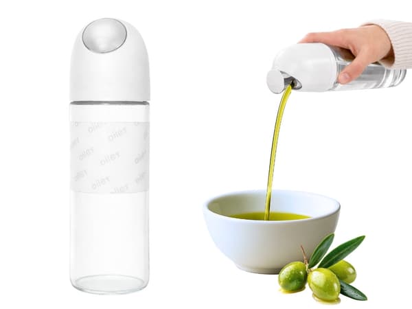 Oljedispenser i glas 510 ml med gravitationslock vit