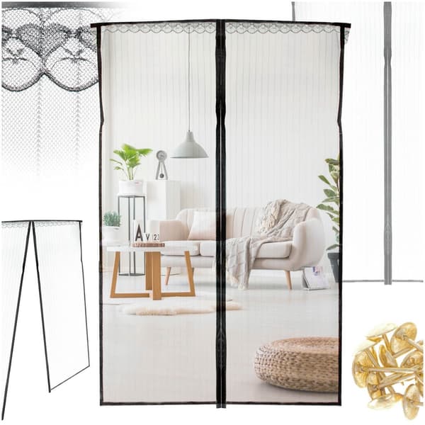 Magnetisk insektnet til dør 110x220 cm sort polyester med stifter