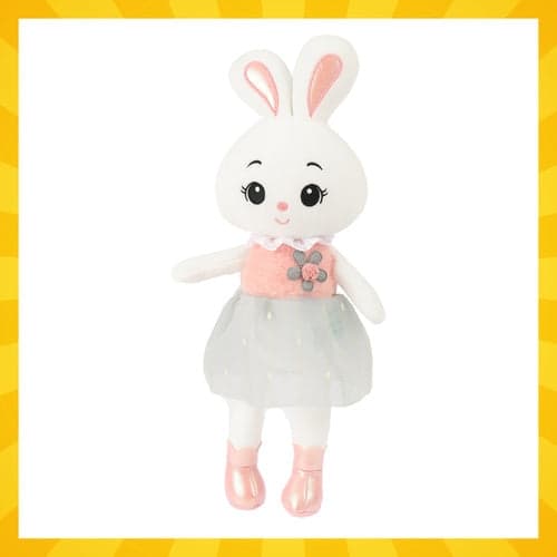 Blød kanin bamse 45 cm hvid/rosa, polyester, 3+