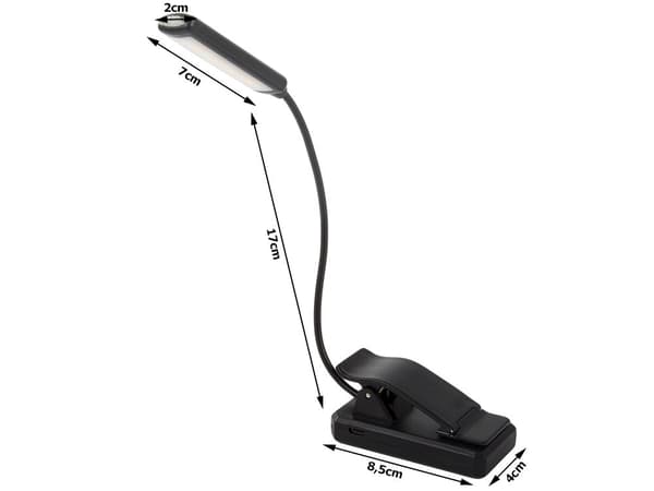 USB-ladattava lukulamppu klipsillä 9 LED musta