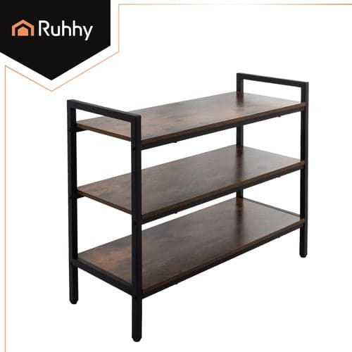 Skohylde 3 plan loftstil metal/MDF sort 79x30x58,5 cm