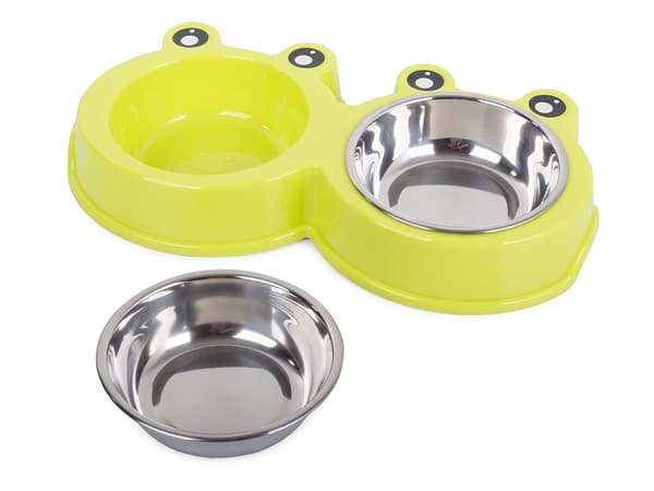 Dobbelt madskål hund/kat grøn 2x300 ml rustfrit stål