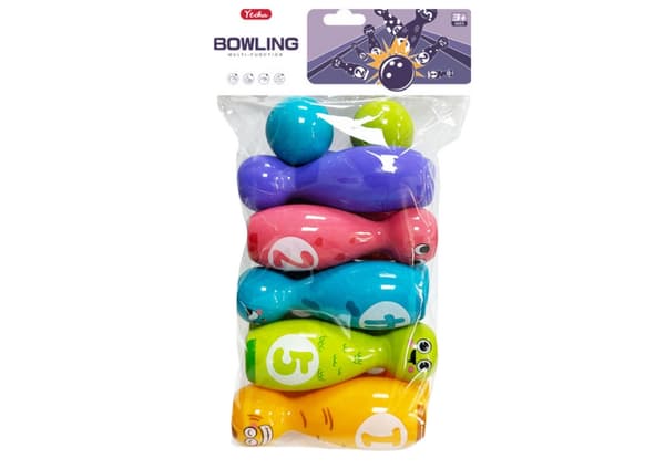 Bowling sæt til børn 10 kegler med ansigter + 2 bolde, 3+ år
