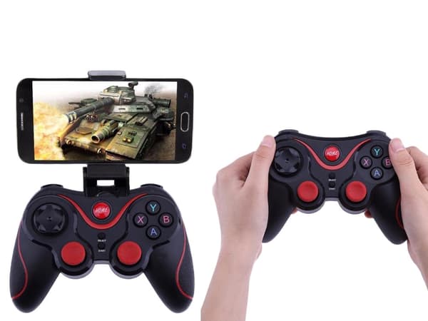 Trådlös gamepad Bluetooth med mobilhållare för iOS/Android/PC svart