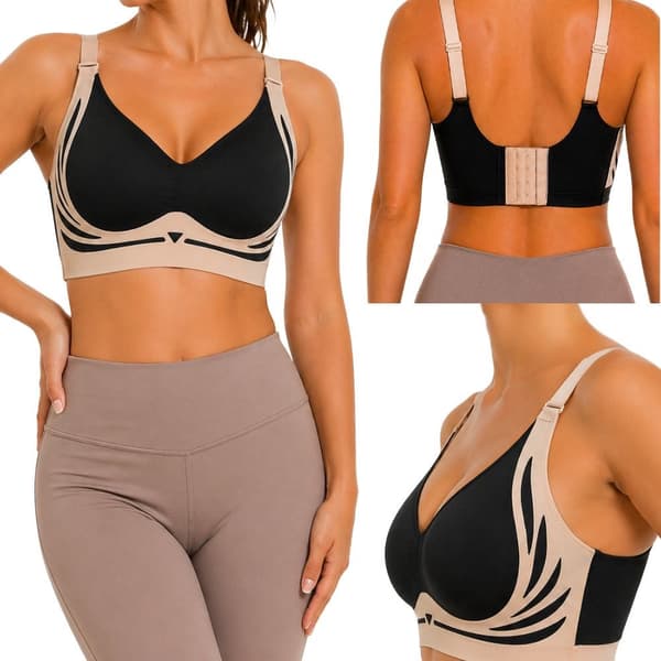 Sports-bh push-up med pads sort størrelse M